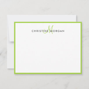 Cartão De Notas Nome monograma minimalista chic simples verde lima
