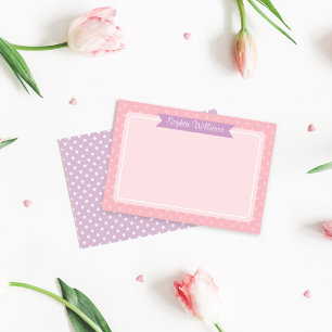 Cartão De Notas Nome Personalizado com Pontinhos Rosa e Roxo Fofo
