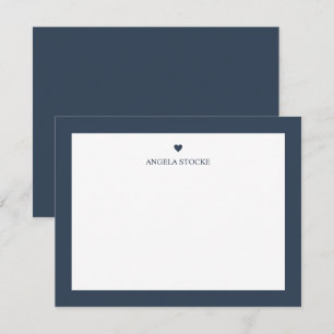 Cartão De Notas Nome Personalizado Coração Azul Marinho