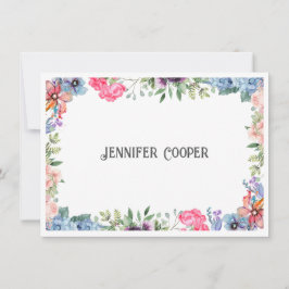 Cartão De Notas Nome Personalizado da Borda do Flor Cheio