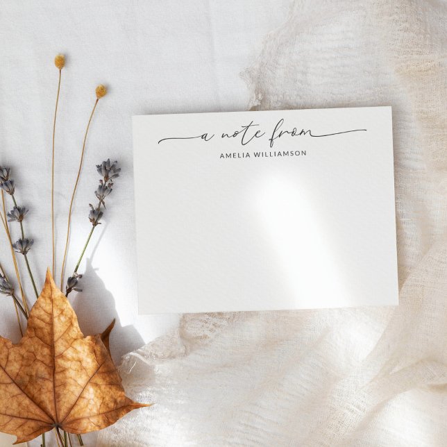 Cartão De Notas Nome Personalizado da Caligrafia de Script Preto E (Criador carregado)