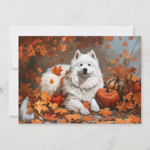 Cartão De Notas Nome Personalizado de Cão Samoyed, outono