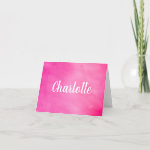 Cartão De Notas Nome Personalizado de Cores de Água Rosa de Ângulo