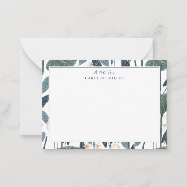 Cartão De Notas Nome Personalizado de Ilustração Botânica (Frente)