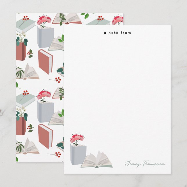 Cartão De Notas Nome Personalizado de Leitura de Livros Botânicos  (Frente/Verso)