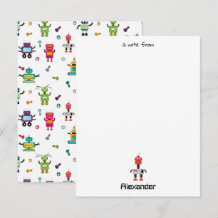Cartão De Notas Nome Personalizado de Robôs Multicolores Cute Cria