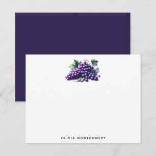 Cartão De Notas Nome Personalizado de Uvas de Aquarela Pessoal