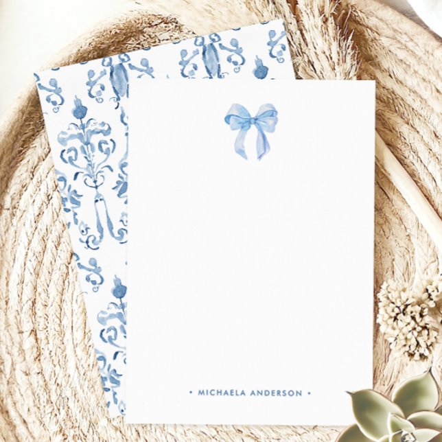 Cartão De Notas Nome personalizado do Arco e do Damasco de Aquarel (Criador carregado)