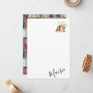 Cartão De Notas Nome personalizado do Bookworm