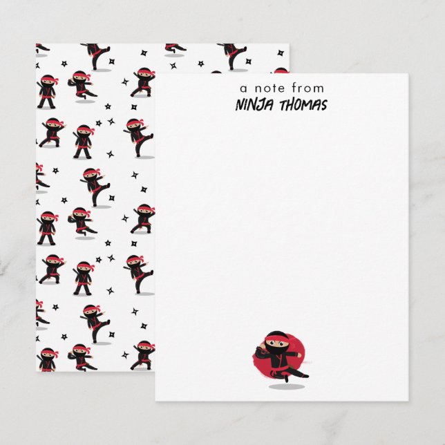 Cartão De Notas Nome Personalizado do Guerreiro Ninja Canto Preto  (Frente/Verso)