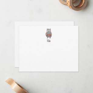 Cartão De Notas Nome Personalizado e Coruja Aquarela 