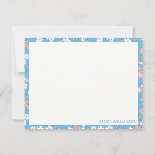 Cartão De Notas Nome Personalizado Floral Azul-Boho Retroativo
