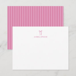 Cartão De Notas Nome Personalizado Laço Rosa