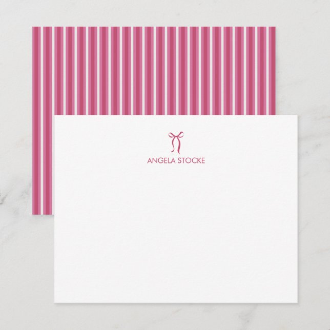 Cartão De Notas Nome Personalizado Laço Rosa (Frente/Verso)