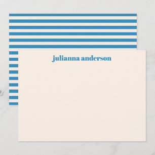 Cartão De Notas Nome Personalizado Moderno Azul Brilhante Listrado
