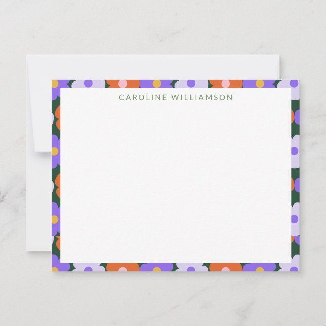 Cartão De Notas Nome Personalizado Verde Púrpura Púrpura da Flor d (Frente)