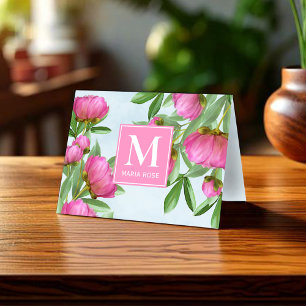 Cartão De Notas Nome Simples Monograma Personalizado Floral