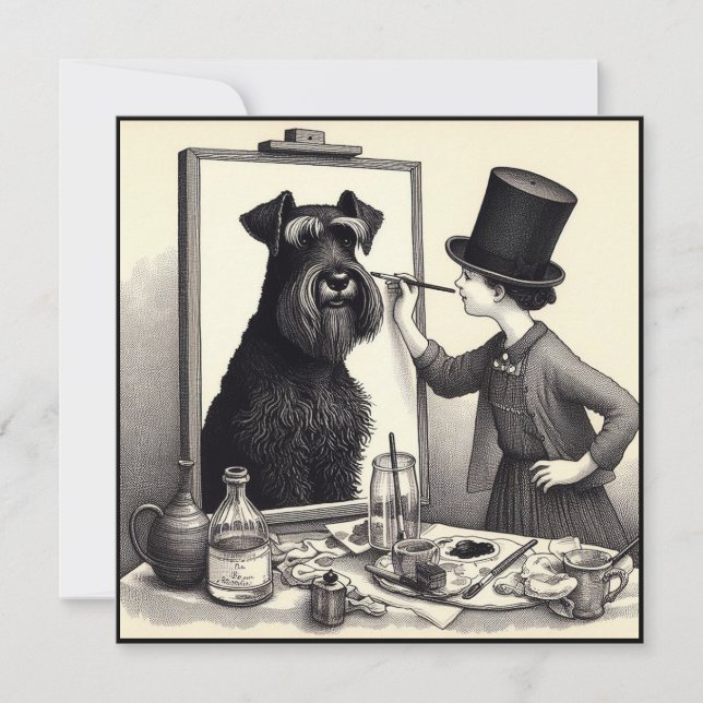 Cartão De Notas Notecard elegante de Schnauzer (Frente)