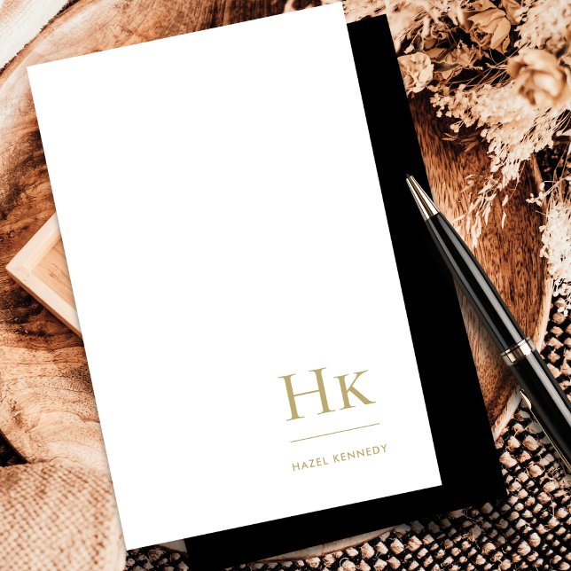 Cartão De Notas Notecard Elegante Negra Elegante Monograma Social  (Criador carregado)