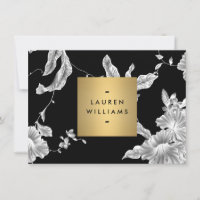 Notecard Floral Branco e Preto Vintage