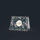 Cartão De Notas Notecard Floral Personalizada do Jardim Selvagem<br><div class="desc">Um padrão de flores brancas e balneares em molho empoeirado,  rosa,  e blush adoram este diário bonito. Personalizado com seu título e nome no cobrir frontal. Ao contrastar fundo azul profundo,  ele tem uma aparência feminina e moderna. Perfeito para notas pessoais ou obrigado que você é.</div>