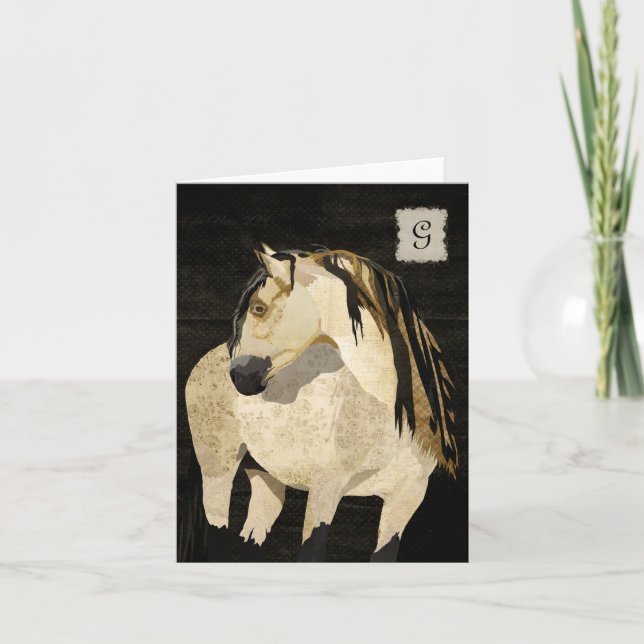 Cartão De Notas Notecard Monograma de Cavalo Branco (Frente)