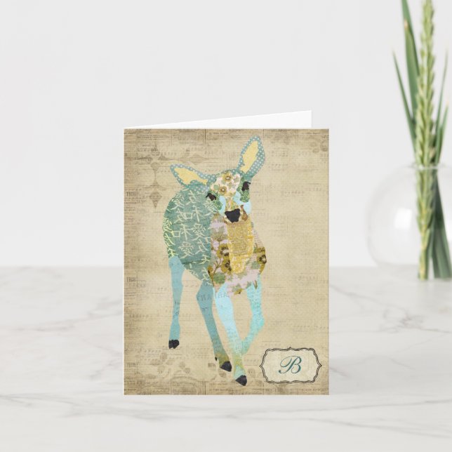 Cartão De Notas Notecard ouro Deer Monographic (Frente)