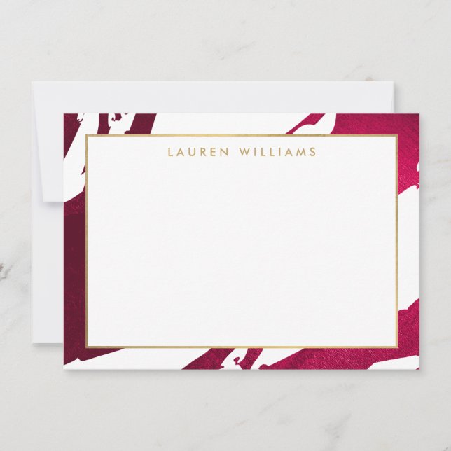 Cartão De Notas Notecard Plana abstrato Deep Ruby Red Brushstrokes (Frente)
