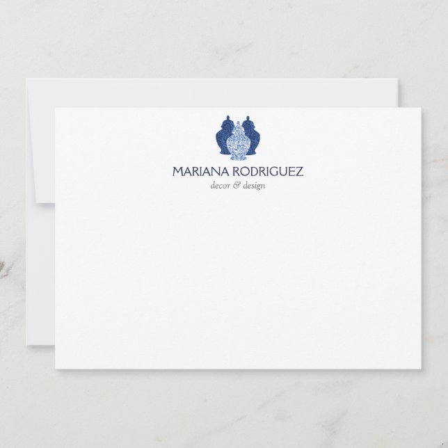 Cartão De Notas Notecard plano elegante de poeira de gengibre azul (Frente)