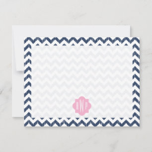 Cartão De Notas Notecard Plano Monograma Ikat Chevron Azul