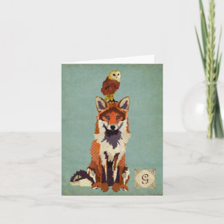 Cartão De Notas Notecard Raposa e Monograma Retro