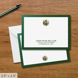 Cartão De Notas Notecard verde elegante com Dourada firma de lei d