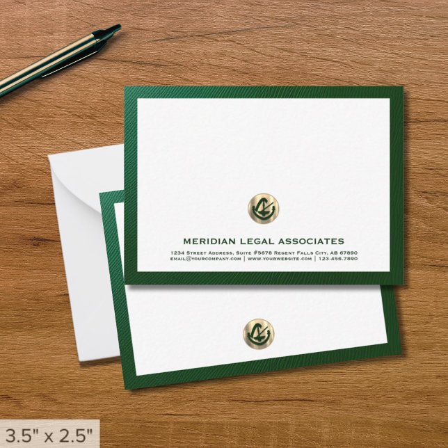 Cartão De Notas Notecard Verde Elegante com Escritório de Lei de L (Criador carregado)