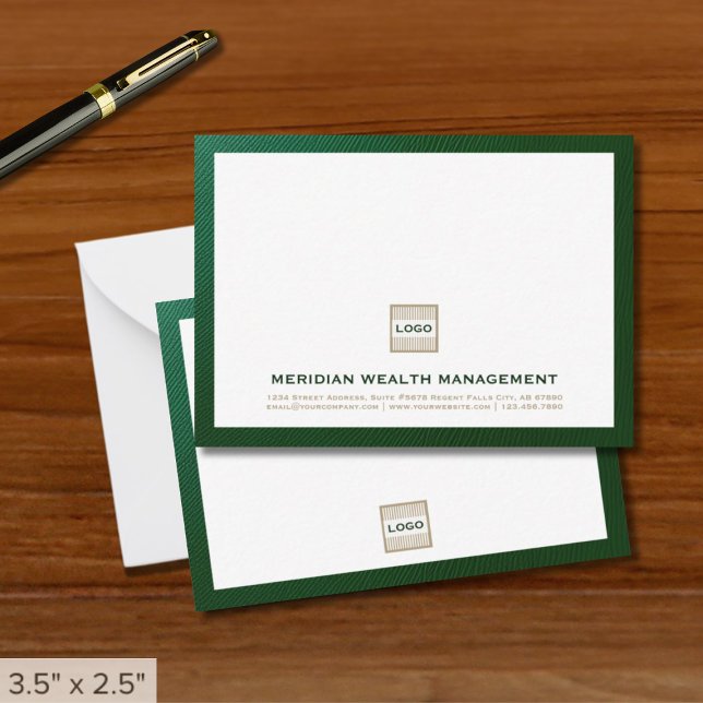 Cartão De Notas Notecard verde elegante com logotipo (Criador carregado)