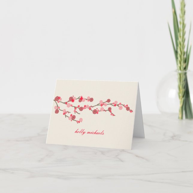 Cartão De Notas Notecards personalizados de cereja de aquarela (Frente)
