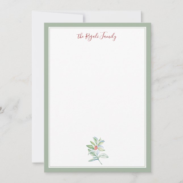 Cartão De Notas Notecards Watercolor Christmas Holly e Berries (Frente)
