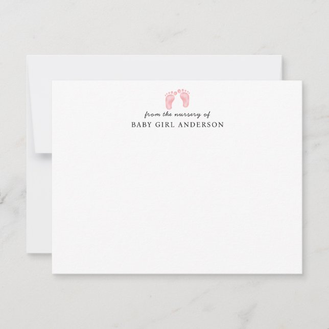 Cartão De Notas Novas Pegadas de Bebê Rosa Blush Nova Enfermeira d (Frente)