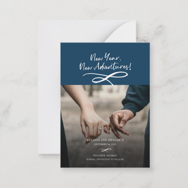 Cartão De Notas Novo Ano Novas Aventuras Foto Salvar A Data (Frente)