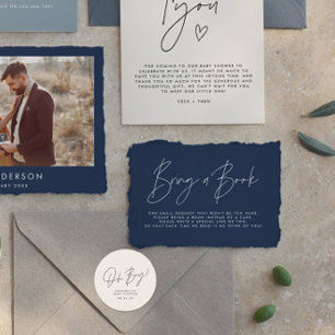 Cartão De Notas O marinho azul de script moderno traz um livro