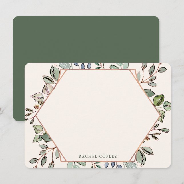 Cartão De Notas O verde personalizado deixa papelaria elegante (Frente/Verso)