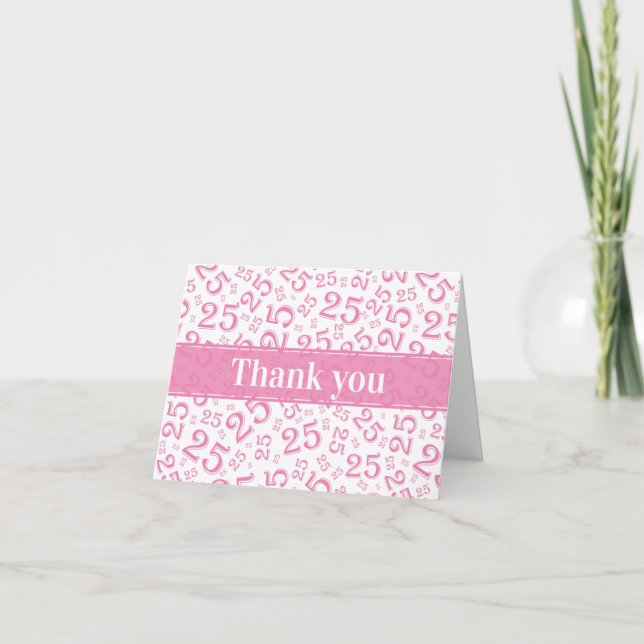 Cartão De Notas Obrigado 25 Random Número Padrão Rosa (Frente)
