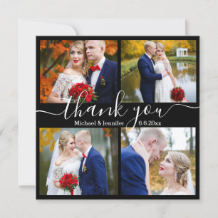 Cartão De Notas obrigado, 4 fotos casamento preto e branco