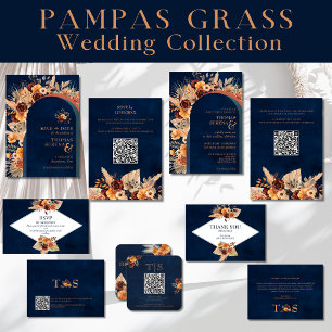 Cartão De Notas Obrigado A Casar Pampas Grass Navy Azul outono
