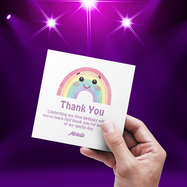 Cartão De Notas obrigado arco-íris de aquarela você primeiro anive (Criador carregado)