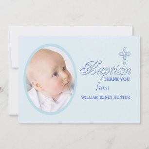 Cartão De Notas Obrigado azul da foto da palavra do baptismo você
