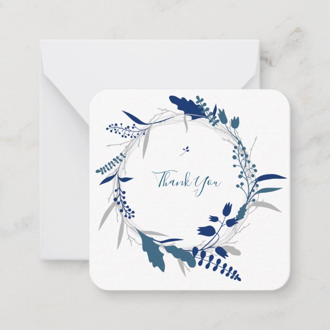 Cartão De Notas Obrigado Blue Floral Modern Flor Note Card (Frente)