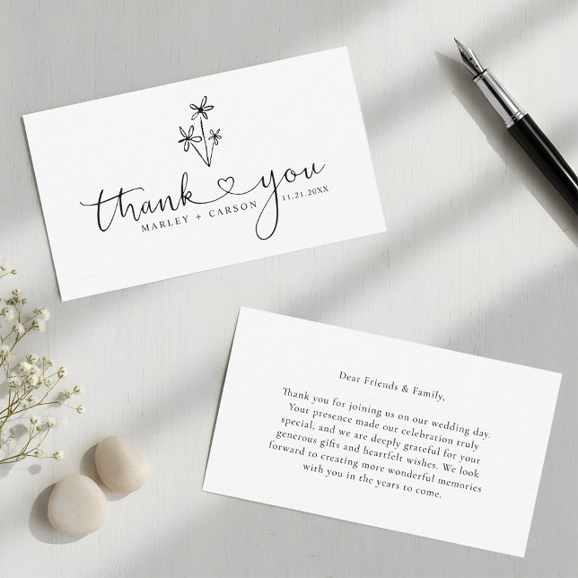 Cartão De Notas Obrigado Casamento Boho Coração Script Orçamento (Criador carregado)