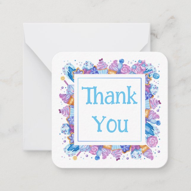 Cartão De Notas Obrigado com Desserts Azuis (Frente)