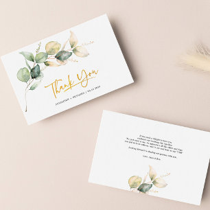 Cartão De Notas Obrigado De Casamento Dourado Com Mão Eucalyptus