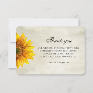 Cartão De Notas Obrigado de girassol. Nota de casamento da flor ru